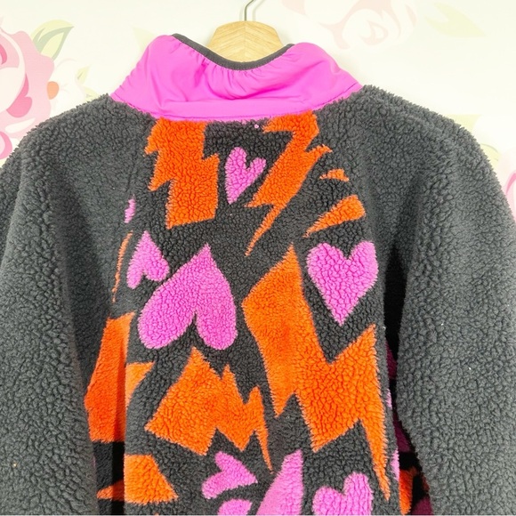 NEW Free People Movement Hit The Slopes Printed Hearts Pullover Fleece Jacket L - Picture 9 of 14